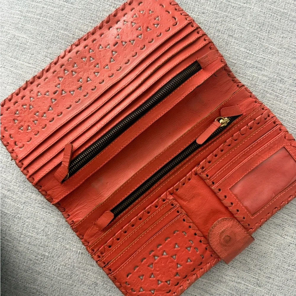 Cleobella Red Laser-Cut Leather Phone Wallet